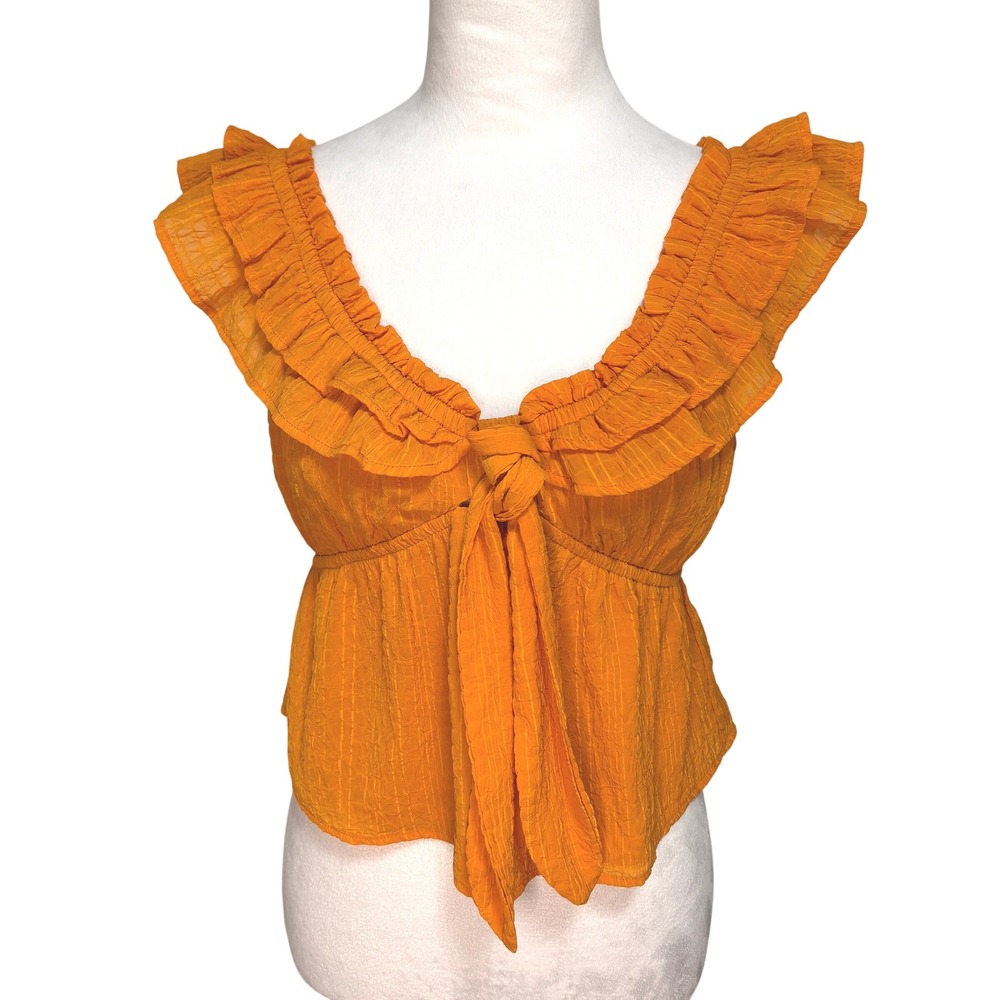 Ruffle Babydoll Top Women S Orange Boho Peplum Y2K Festival Cottage Romantic